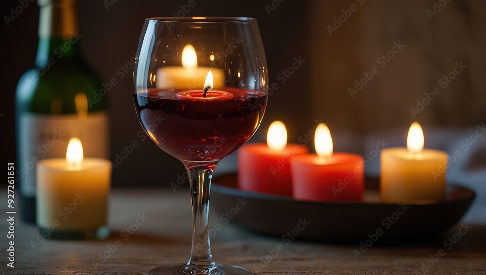 Romantic Wine Glass with Candles Romantic Wine Glass with Candles