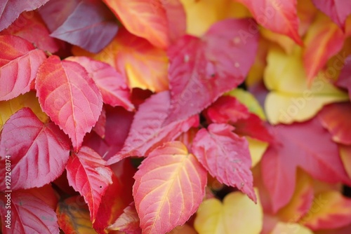 Red and yellow leaves creating colorful autumn background