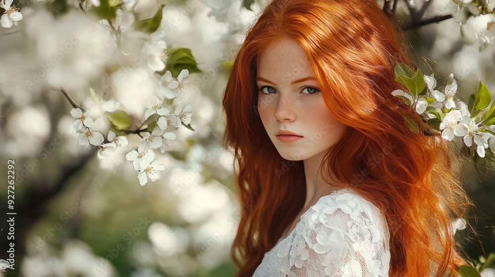 Spring blooms as a girl walks. Spring blooms as a girl walks.