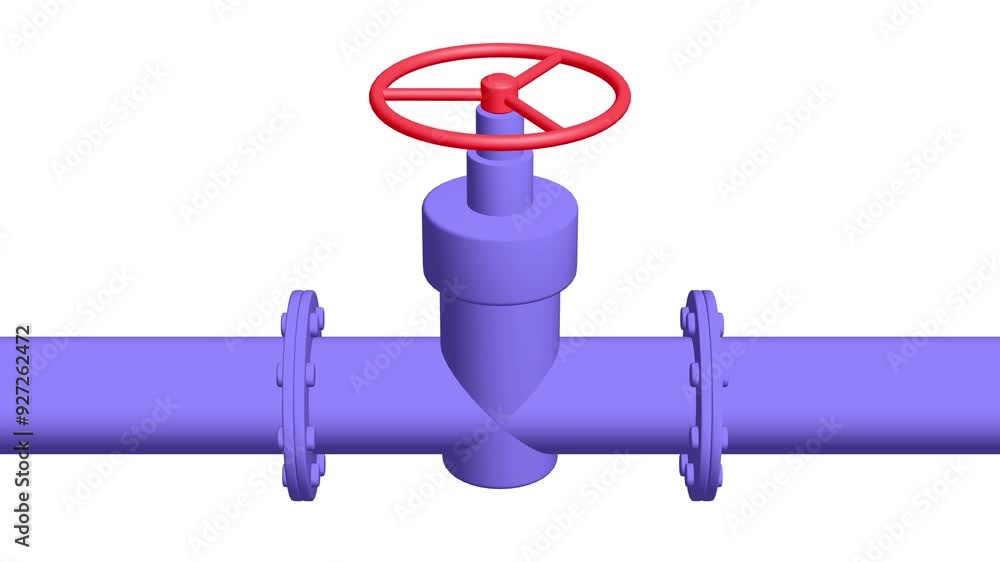 Red valve on the main gas pipeline. Industrial faucet for water, oil, gas pipes sewage. 4K FullHD and HD render footage animation Red valve on the main gas pipeline. Industrial faucet for water, oil, gas pipes sewage. 4K FullHD and HD render footage animation