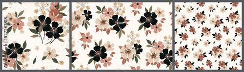 Seamless floral pattern, elegant ditsy print, abstract flower ornament in delicate vintage style. Cute botanical design in shabby motif: small hand draw flowers, leaves, bouquets. Vector illustration.