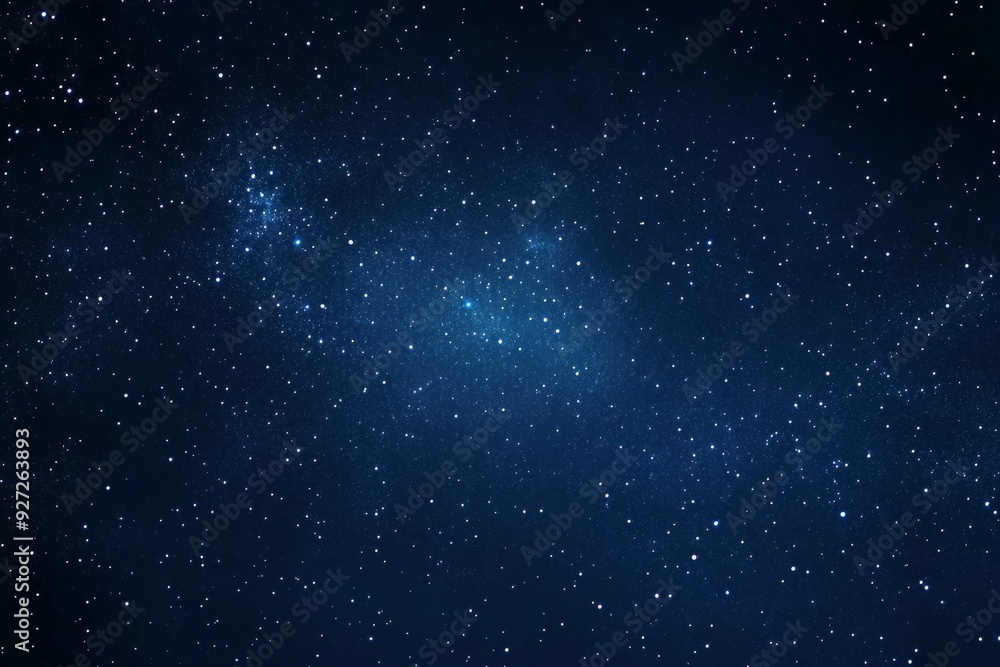 Obraz premium Starry Night Sky with Distant Nebulae and Twinkling Stars Against a Deep Blue Background, Digital Illustration with High Resolution, Depth of Field, and Cinematic Lighting