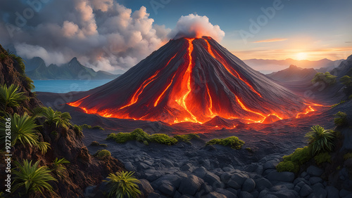 Volcano lava erupting photo