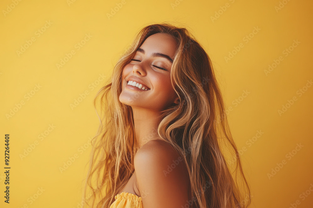 A close up of a woman's face with her eyes closed and long blond hair A close up of a woman's face with her eyes closed and long blond hair