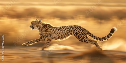 Cheetah sprinting at high speed through golden savannah during sunset