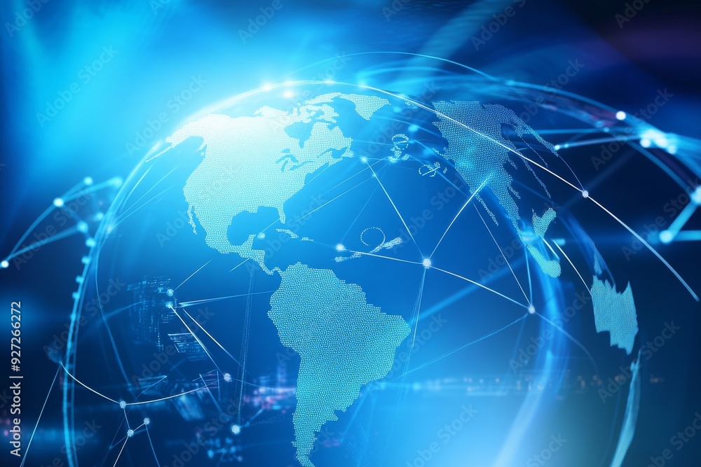 Abstract Global Network Concept with World Map and Connection Lines on Blue Background, Illustrating Business Technology and Digital Connectivity Abstract Global Network Concept with World Map and Connection Lines on Blue Background, Illustrating Business Technology and Digital Connectivity