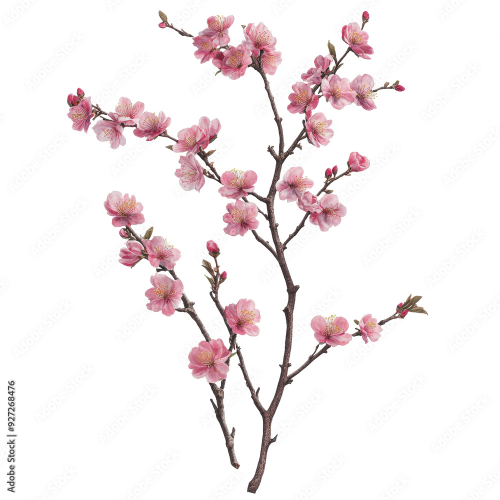 PNG Pink cherry blossom branch on white PNG Pink cherry blossom branch on white