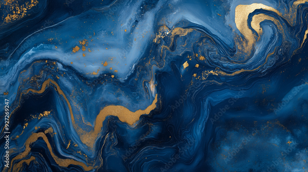 Marble background in shades of blue and gold Marble background in shades of blue and gold