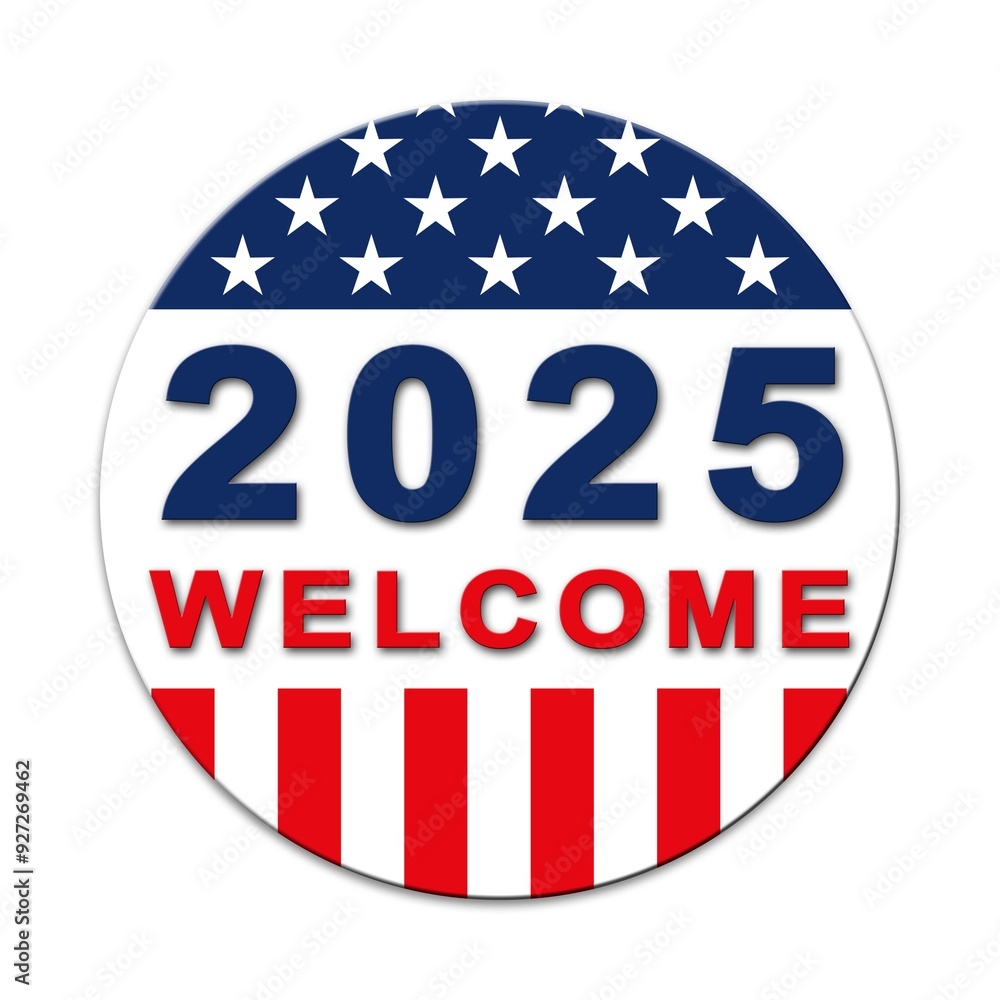 WELCOME 2025 in United States - graphic with flag for Year Change in circle form - 3D Illustration WELCOME 2025 in United States - graphic with flag for Year Change in circle form - 3D Illustration