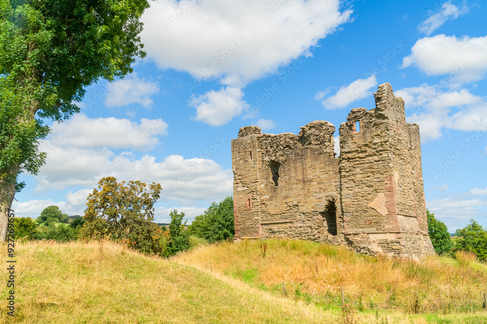 The ruins of Hopton Castle a Medieval castle in Shropshire, UK in landscape orientation The ruins of Hopton Castle a Medieval castle in Shropshire, UK in landscape orientation