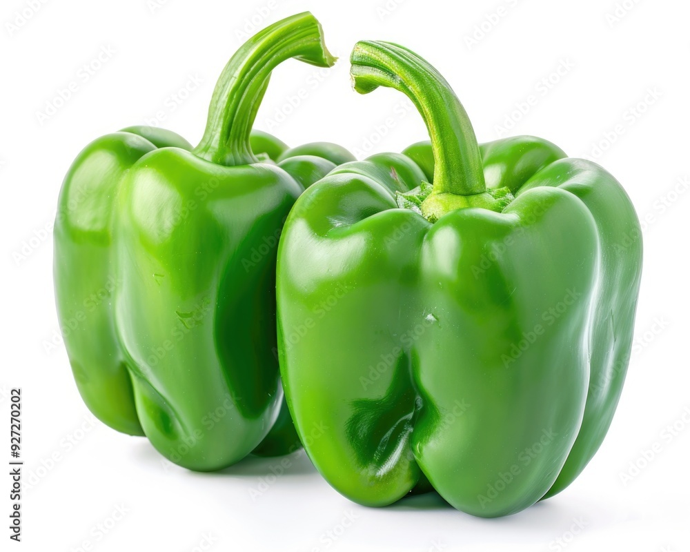 Bell Pepper Green - Close-up of Two Green Bell Peppers Isolated on White Background Bell Pepper Green - Close-up of Two Green Bell Peppers Isolated on White Background