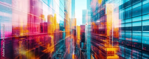 Abstract background with a double exposure of modern glass buildings 