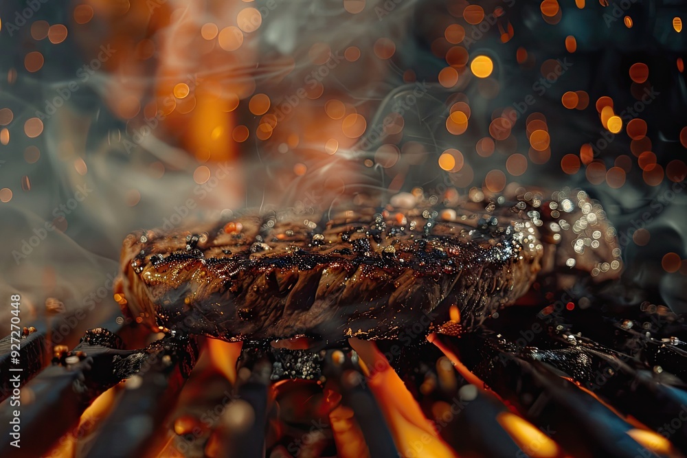 A steak grilling on a grill A steak grilling on a grill