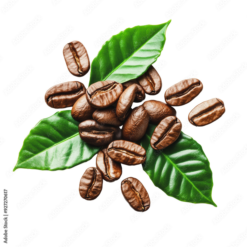 Φωτογραφία PNG Coffee beans on green leaves