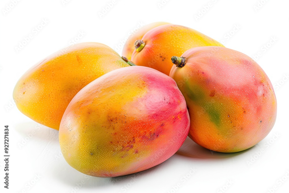 Banner featuring ripe mangoes on white background Banner featuring ripe mangoes on white background