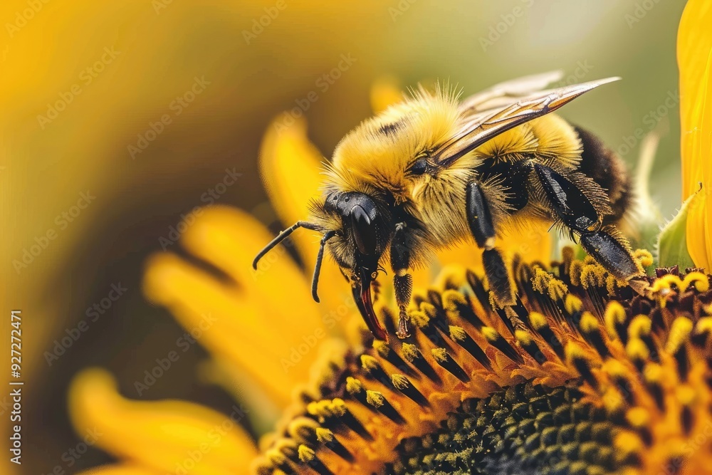 Bee on sunflower in field Bee on sunflower in field