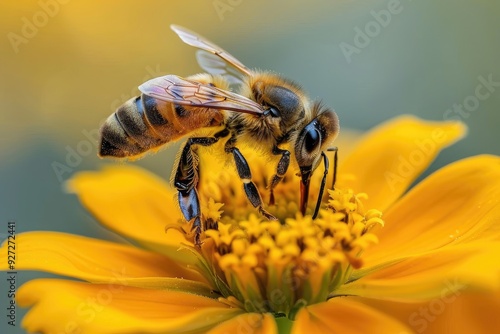 Bee dining on lanceleaf coreopsis photo