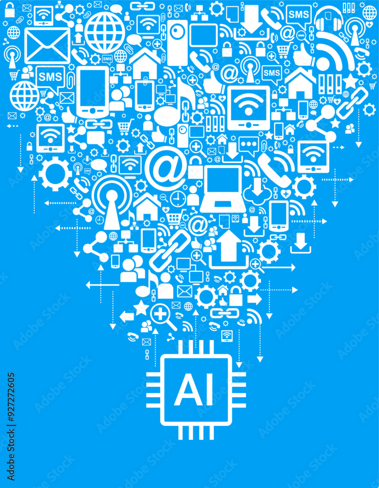 AI in social media engagement. Artificial intelligence. Page design with icons of people social media and AI. AI in social media engagement. Artificial intelligence. Page design with icons of people social media and AI.