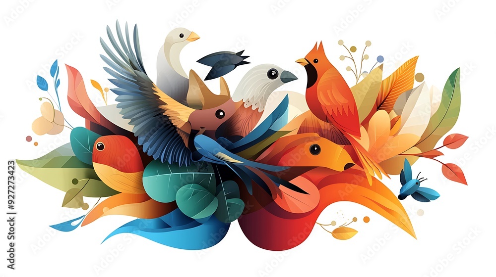 Fototapeta premium A simple vector icon illustration depicting a group of animal icons at center for a website, isolated white background