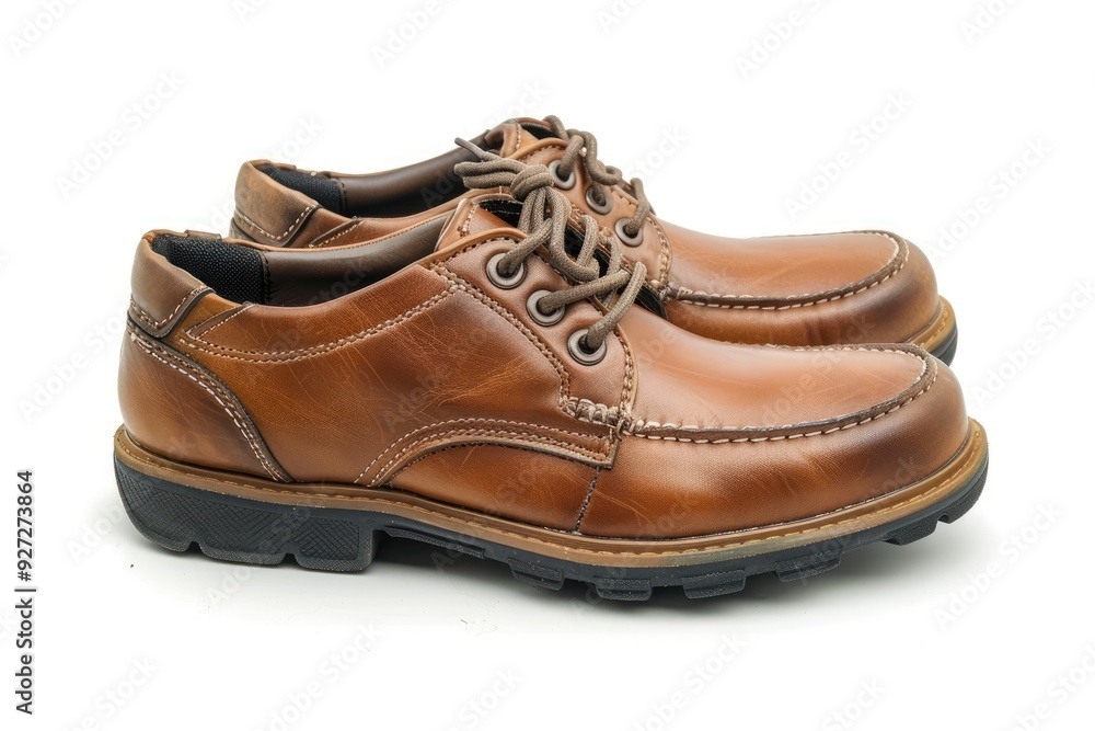 Brown leather men s shoes isolated on white background viewed from the side Brown leather men s shoes isolated on white background viewed from the side