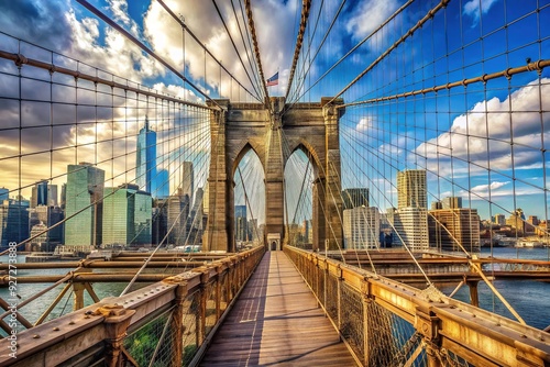 Industrial Evolution's Legacy: Brooklyn Bridge, steel cables, engineering marvel, gritty charm.