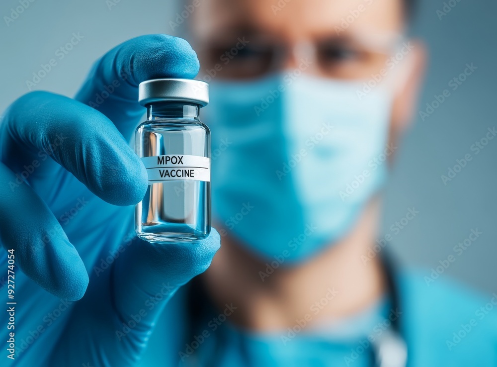 Hand in Medical Gloves Holding Vial with Hand in Medical Gloves Holding Vial with
