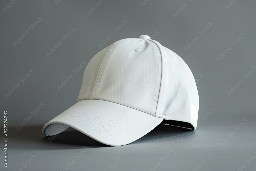 Chic white cap on gray backdrop Chic white cap on gray backdrop