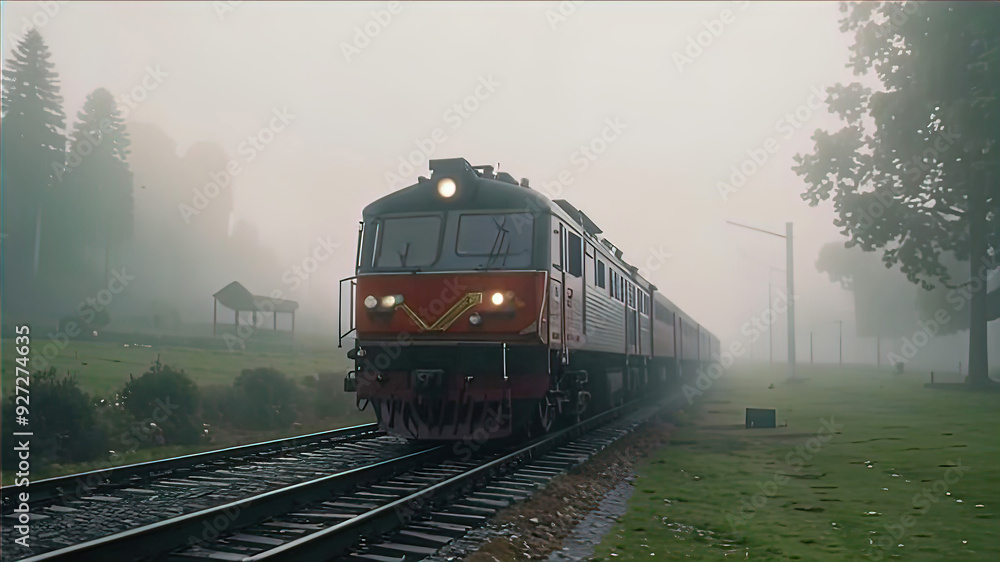 Naklejka premium open environment of beautiful nature with modern electric train, atmosphere of the day, railway, train travels on railway