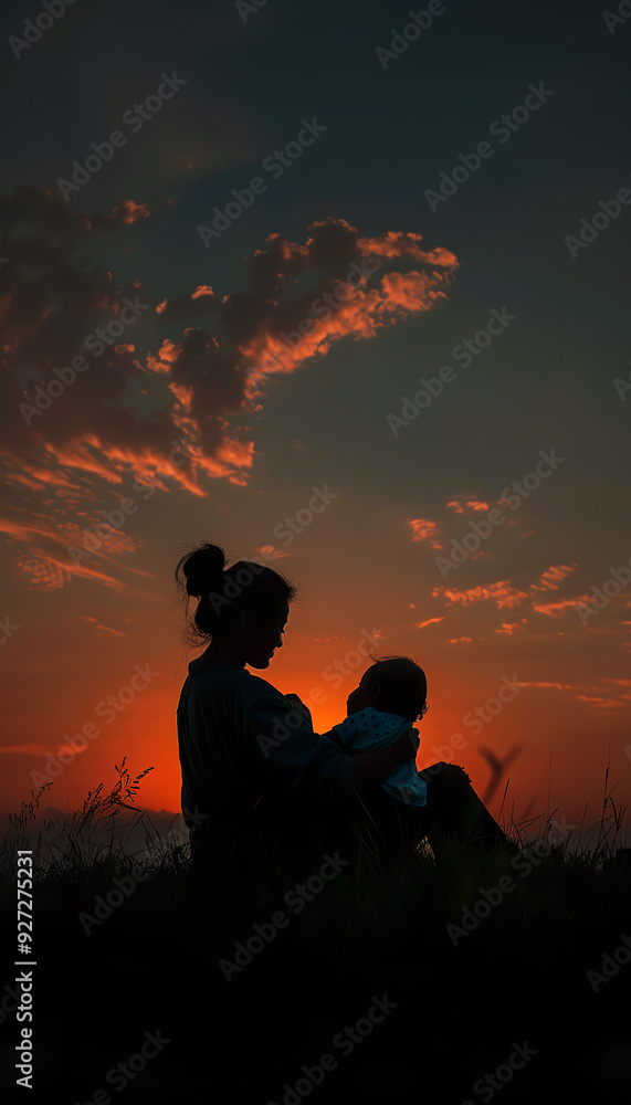 Silhouette of a Mother Holding Her Baby Against a Sunset Sky Silhouette of a Mother Holding Her Baby Against a Sunset Sky