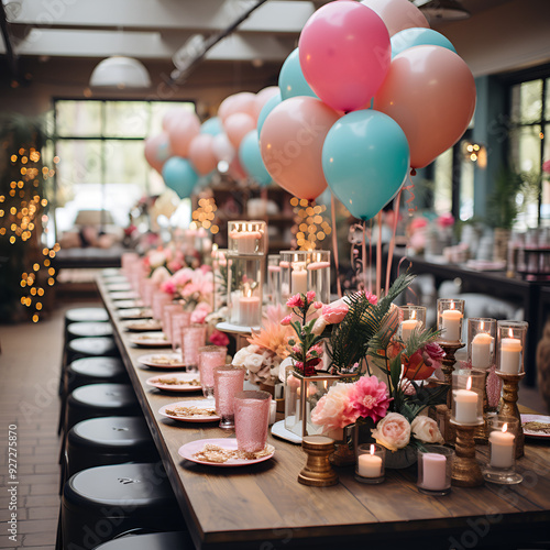 Decorating the space for a baby gender reveal party