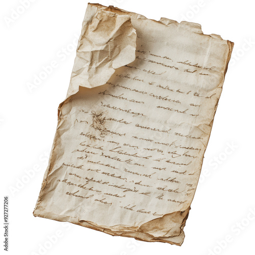 PNG Old crumpled letter with faded handwriting