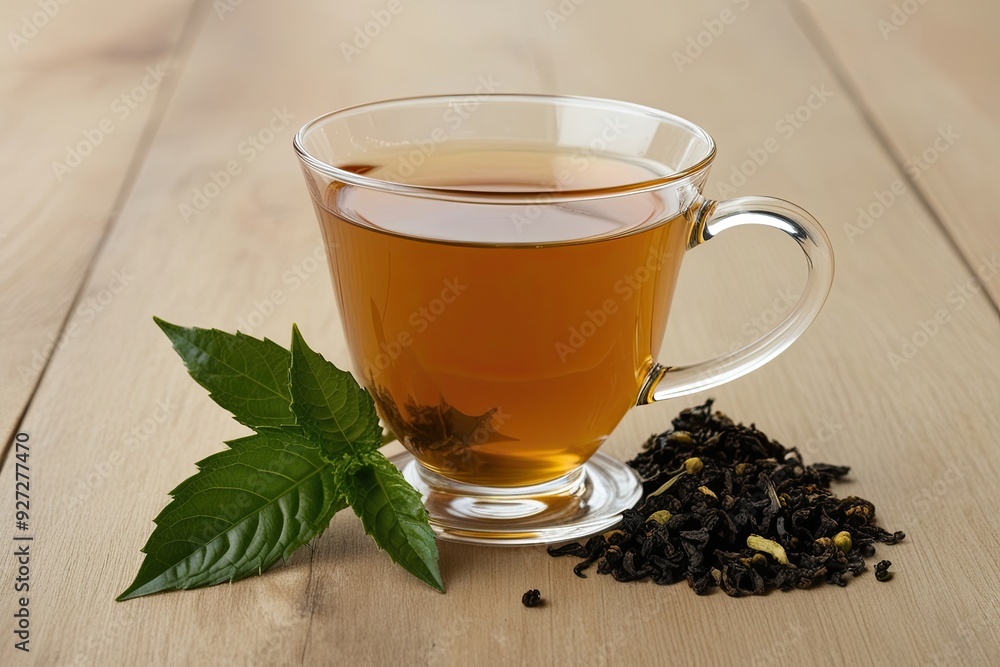 Tea Infusion in Floral and Leaf Shape Isolated on a Gentle Background Tea Infusion in Floral and Leaf Shape Isolated on a Gentle Background