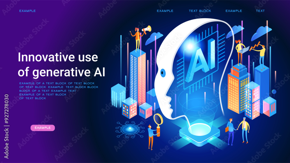 Obraz premium Artificial intelligence tool for data analysis. AI technology for charts and marketing strategy. Training for AI engineers. Using AI. Security and Innovative AI. Isometric design