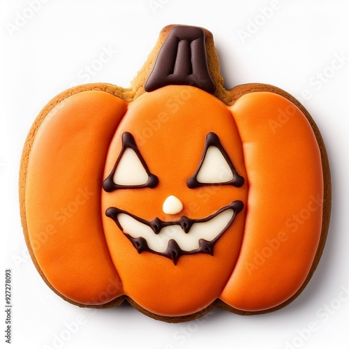 Halloween biscuits shaped like pumpkins. Homemade Halloween Cookies Decorated Like Pumpkins isolate on white background photo