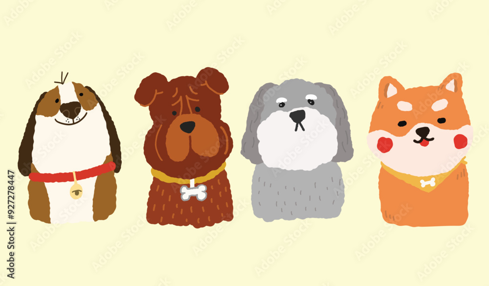 Naklejka premium Set of flat colored cute and simple dog