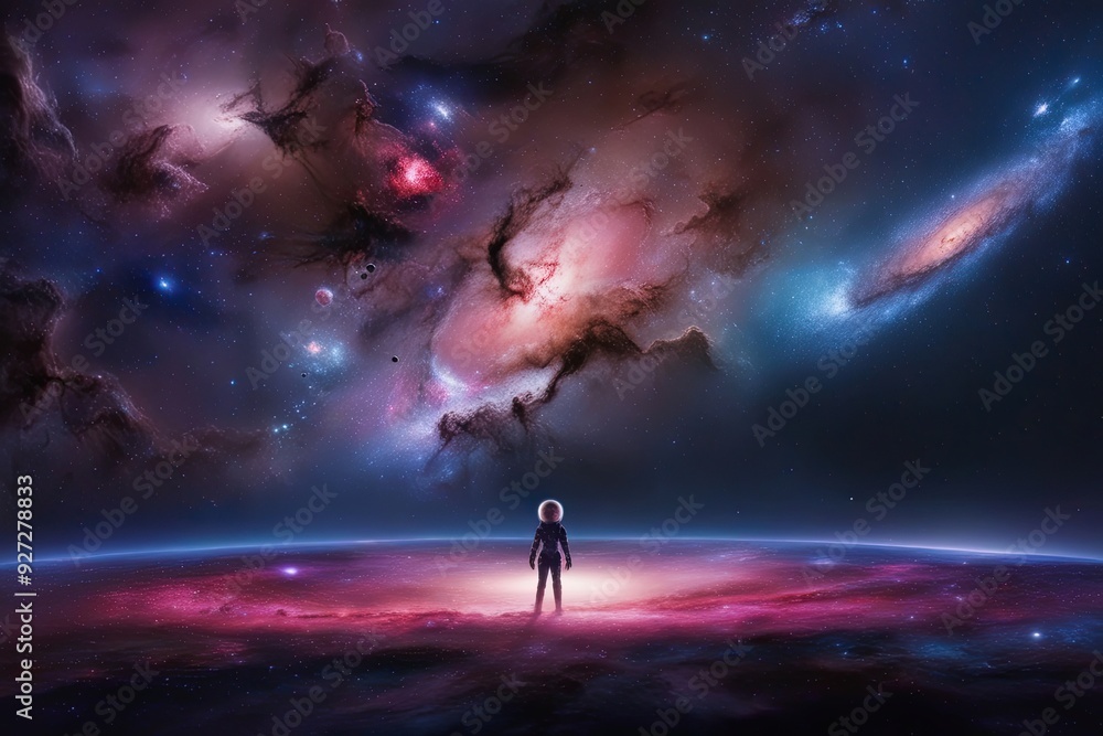 Fototapeta premium Whimsical 3D Showcase of a Splendid Cosmic Environment with Stunning Nebula Visuals and Galaxy Aesthetics in 8K