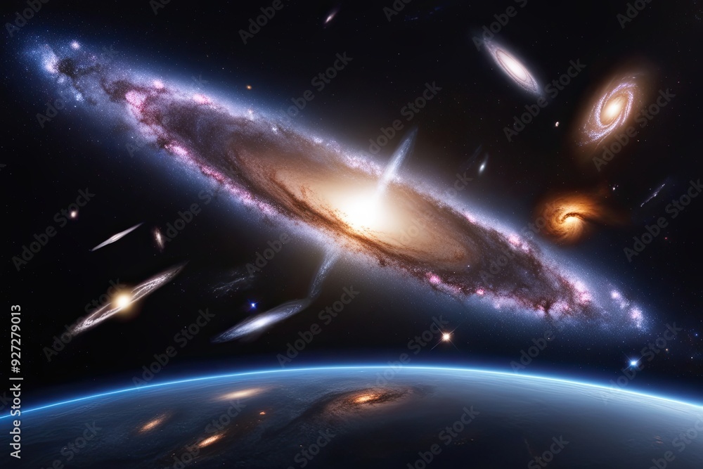 Obraz premium Stunning 3D Visualization of Galaxies and Stellar Phenomena in the Cosmos for an Immersive Deep Space Experience