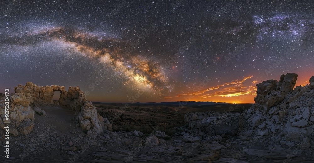 A wide-angle lens photographing the Milky Way in a calm and serene night, showcasing the beauty of the galaxy