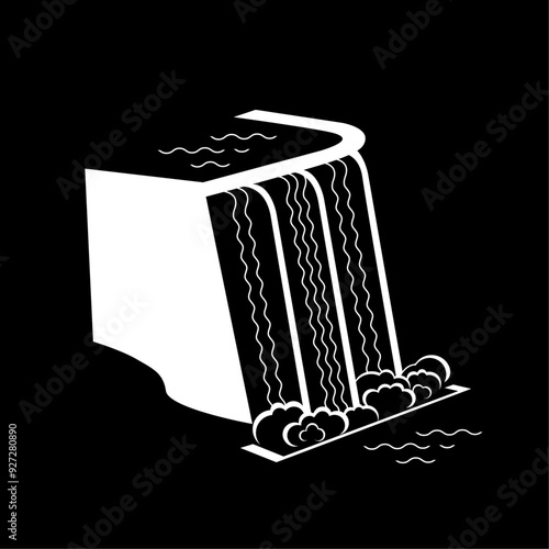 Hydropower derived from energy of falling water. Alternative energy supply source icon. Vector Illustration