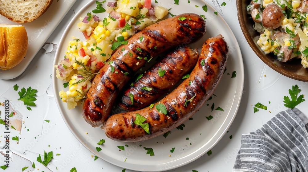 A plate of three hot dogs with a side of coleslaw A plate of three hot dogs with a side of coleslaw