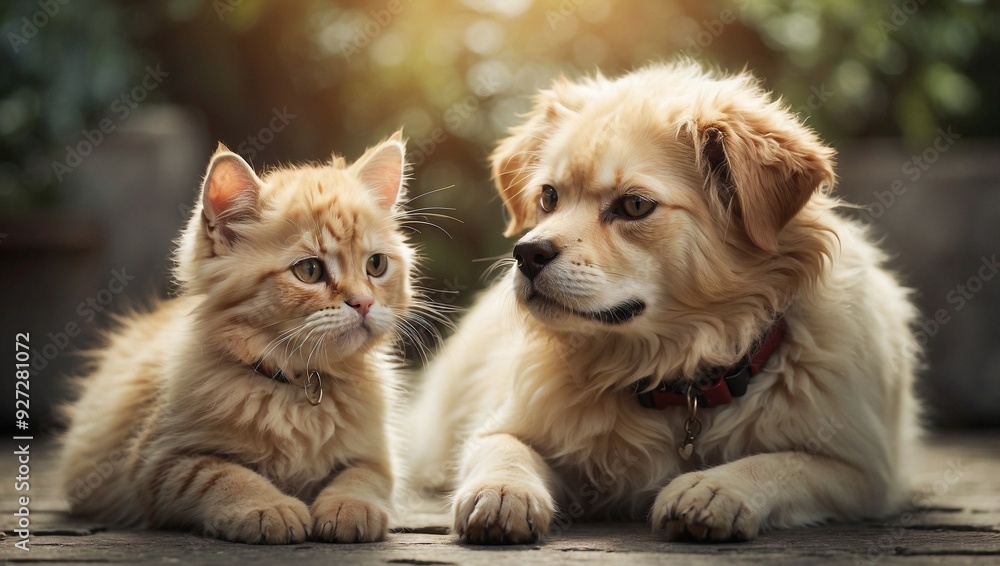 Obraz premium Cat and Dog Show Mutual Affection and Love