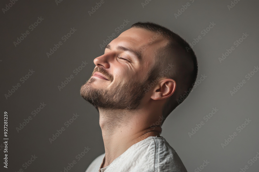 Obraz premium A close up of a man's face with her eyes closed