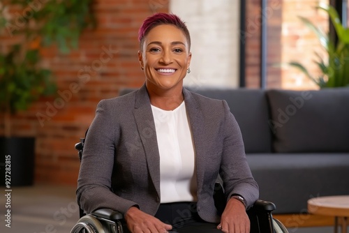 Confident Woman in Wheelchair with Pink Hair