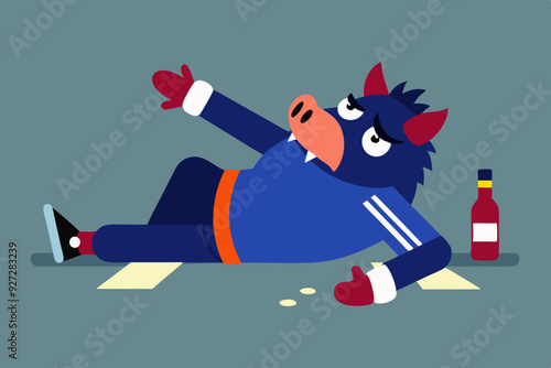 A spoiled marginal wild drunken pig with beer