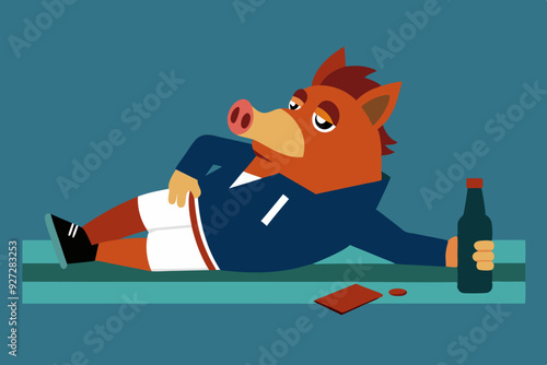A spoiled marginal wild drunken pig with beer