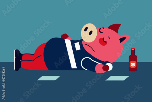 A spoiled marginal wild drunken pig with beer