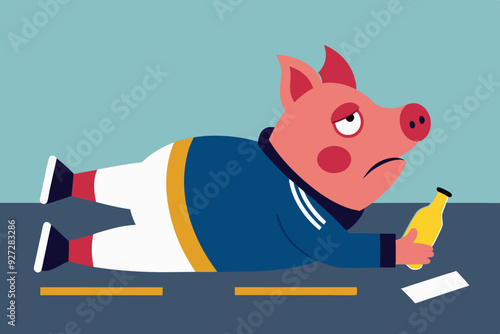 A spoiled marginal wild drunken pig with beer