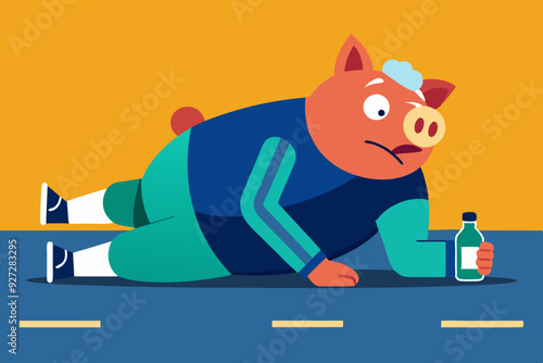 A spoiled marginal wild drunken pig with beer