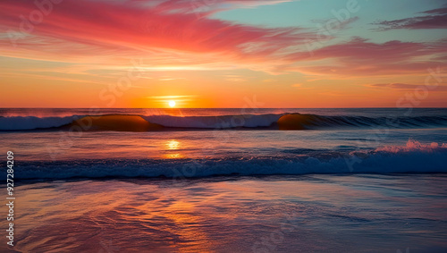 Serene Sunset Over the Ocean With Golden Light Reflecting on Tranquil Waves