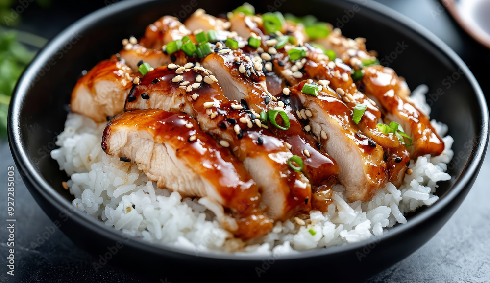 plate of teriyaki chicken with white rice plate of teriyaki chicken with white rice